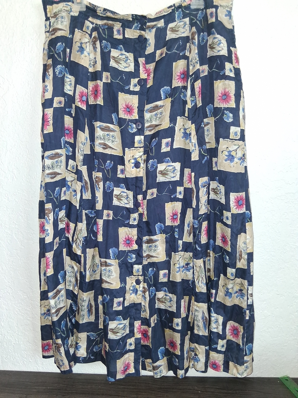 ​Vintage Anna and Frank Womens XL 100 Silk Floral Button Front Midi Skirt 90s